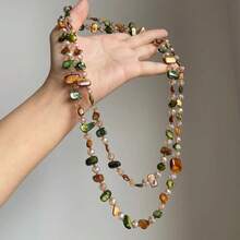 Bohemian Colorful Shell Glass Multi-Layer Necklace, Long Sweater Chain For Women, Popular Cross-Border Creative European & American Style - Green Coffee Mixed Color - View 1