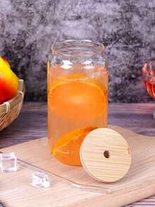 2pcs,16OZ Frosted/Clear Glass Cup Tumblers With Bamboo Lid Sublimate Tumbler Blanks DIY For Iced Coffee Cups