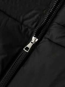 Abrigo corto de algodón con cremallera de metal y cuello alto para mujer, abrigo corto de algodón cálido, adecuado para el invierno. - Negro - Ver 4