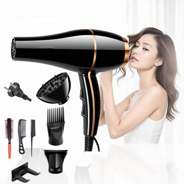 Secador de pelo con iones poderoso con 6 diseños de engranajes, con aire cálido, caliente y frío, 220-240V apto para cabello liso y rizado - perfecto para el hogar, viajes y salones de belleza. Incluye 7 accesorios para el cuidado del cabello para una mejor experiencia
