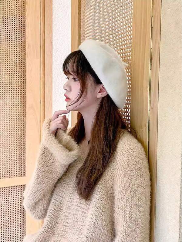 1 High-Quality Wool Beret For Women That Is Not Easy To Pill, Suitable For Autumn And Winter, Japanese-Style, Versatile, Warm, And Ideal As An Artist's Hat