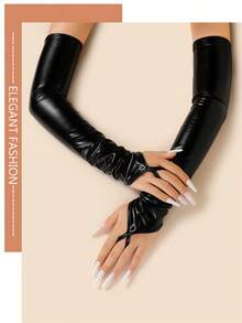 1 Paar glänzende Latex fingerlose Handschuhe, sexy Kostümparty eng anliegende Armstulpen für Frauen