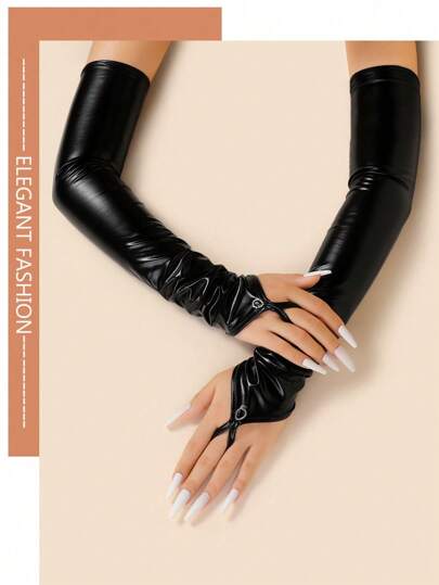 1 Paar glänzende Latex fingerlose Handschuhe, sexy Kostümparty eng anliegende Armstulpen für Frauen