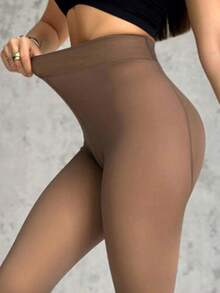 ChicMe 女士羊毛衬里紧身裤保暖高腰修身仿半透明连裤袜打底裤冬季保暖日常穿着