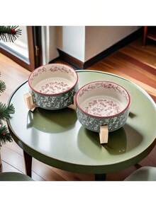 Ceramic Cat/Dog Bowl With Anti-Slip Wooden Stand, Elevated Pet Food & Water Bowl, Round Pet Feeding Bowl, Dishwasher , Easy To Clean - Mint Green - View 6