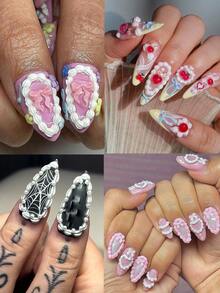 1 pieza Molde de arte de uñas con diseño de crema de pastel lindo, patrón de rayas de encaje de pastel francés, herramienta de desmoldeo de arte de uñas DIY - transparente - Ver 3