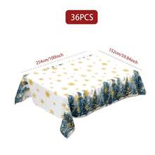 1/36 piezas Mantel decorativo impreso digitalmente con diseño de copos de nieve y árboles de Navidad - Rectangular y redondo de poliéster lavable, adecuado para decoración de comedor interior, reunión familiar, regalo, fiesta festiva, sala de estar, cocina, banquete de hotel