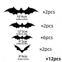 12pcs Bat Wall Stickers, Suitable For Various Festivals, Halloween Decoration - Black - View 4