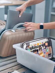 Transparent Women's Cosmetic Bag, Waterproof PVC Toiletry Bag, Portable Lightweight Clear Visible Easy To Clean Design, Beach Travel Charger Organizer Bag, Zipper Closure, Women's Summer Travel Holiday, Teacher's Day Gift, Back To School Essentialtravel Essentials Bag For School For Vacation Supplies Makeup Bag Travel Bag For Women