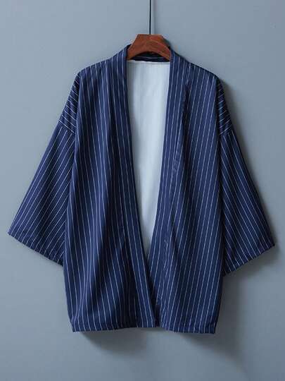 日式宽松百搭条纹和服罩衫、夏季长袍、睡衣、沙滩罩衫、防晒