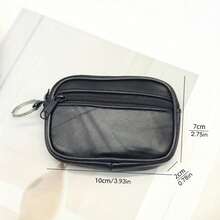 1PCS[Leather Wallet] Black Leather Square Wallet | Coin Purse For Men With Card Holder, Cash Compartment And Zippered Small Pouch