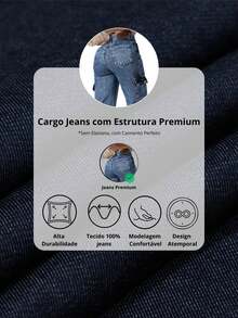 Milimetrica Premium Comfortable Wide Leg Cargo Jeans - Carga veteada - Ver 11