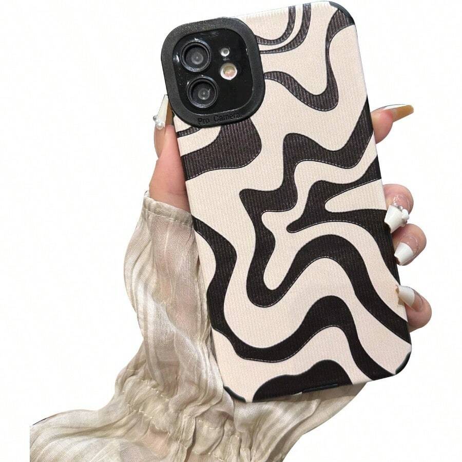 DDesigned For IPhone 12 Phone Case Soft PU Leather TPU And Cute Art Wavy Painted For Women Girls Slim Protective Shockproof Compatible With IPhone 12 Beige 7001 - Màu be - Xem 1