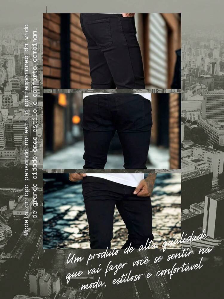 Kit With 2 Men's Skinny Slim Fit Black Plain Basic Pants New Release 2025 - Black and White - View 7