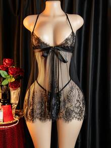 Conjunto De Lingeries Sensual Transparente Sexy Erotica Tule - Preto - Visão 3