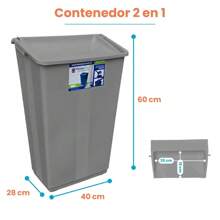 Bote de basura 40L 2 en 1 recogedor tapa balancín plástico basurero cocina baño hogar resistante tapa cierre práctico organización residuos separación limpios funcionalidad eficiente fácil limpiar - Gris - Ver 10