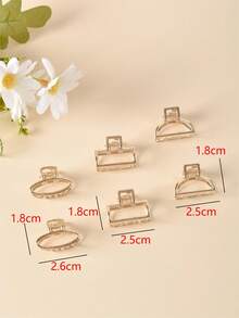 6pcs/Set Small Metallic Hair Claws Suitable For Securing Hair In The Back For Small Sections And Strand Casual - Gold - View 2