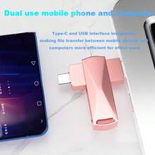 Reletech 玫瑰金双 USB 闪存盘 - C 型和 USB 3.2 双头 OTG 记忆棒，金属机身拇指驱动器，适用于手机/电脑/笔记本电脑（即插即用，无需适配器） - 粉色 - 查看 2