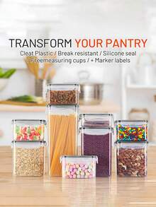 48pcs Sealed Food Storage Containers With LIDS - Lunch Boxes Ideal For Organizing And Storing Grains, Rice, Pasta, Tea, Nuts And Coffee Beans In A Kitchen Pantry - Can Be Used For Dishwasher Washing, Including Labels And Markers - Black and White - View 6