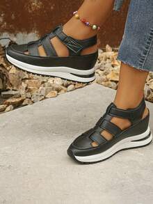 New Ladies' Casual Sandals In 2025. Solid-Color, Versatile And Fashionable T-Strap Ladies' Sandals. Elegant And Retro Roman T-Strap Sandals. - màu đen - Xem 4