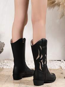 New Black Western Cowboy Style Party Soft Leather Casual Fashion Outdoor Children High Heel Boots - Black - View 5