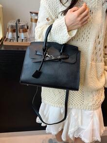 Nouveau sac à main pendant 2025  souple motif litchi, style mode euro-américain pour l'épaule et le corps croisé, convient pour un usage quotidien des femmes, le travail, les déplacements, les voyages, les vacances, les sorties, les cadeaux - Noir - Voir 5