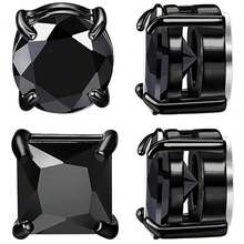 4pcs Simple Cubic Zirconia Decorative Magnetic Ear Cuff For Men, Non-Rotating CZ Stud Earrings, Hypoallergenic Stainless Steel Fashionable Magnetic Ear Studs Suitable For Men And Women, 6mm - Silver - View 3