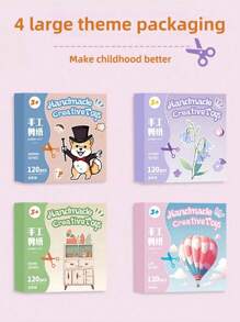 120Sheets/Set Kids DIY Paper-Cutting Art Kit With Scissors, 10 Pcs/Set Paper Tray Stickers,Montessori Educational Cutting And Pasting Toy, Vivid Designs,Creative Hands-On Craft Set For Family Bonding, Motor Skills & Holiday Fun