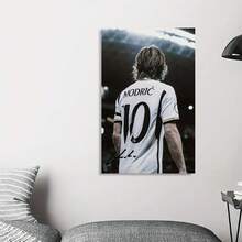 Framed 1pc Star Art Deco Canvas Wall Art - Luka Modric Football Player Poster, White & Black Theme, Perfect For Bedroom Or Living Room Decor, No Electricity Needed, Bedroom Wall Art | Dynamic Athlete Artwork | Sleek White Jersey, Canvas Wall Decor - 框架 - 查看 2