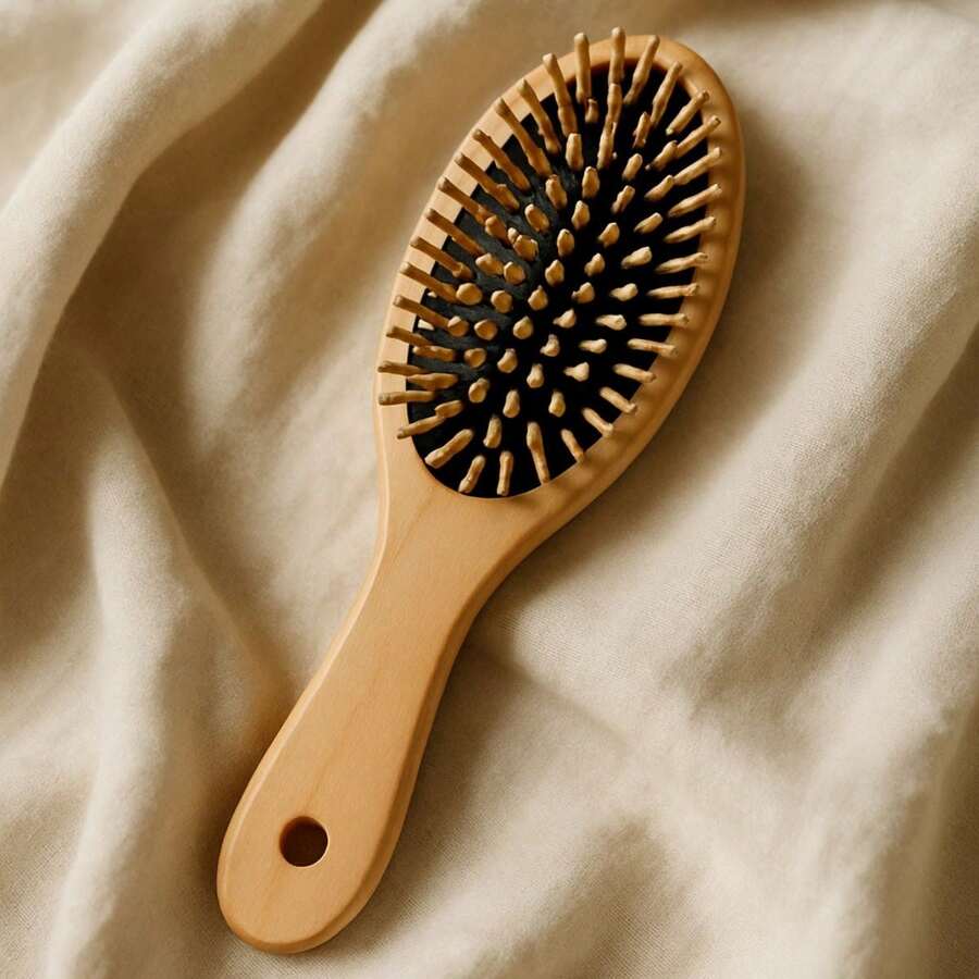 Natural Wooden Oval Hair Brush - Landhs - 芥末黃 - 查看 1