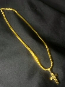 GOLD PLATED SCALE CHAIN AND CROSS PENDANT SET