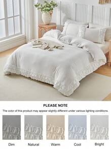 2/3pcs White Duvet Cover Set, Shabby Chic Bedding Set Soft Breathable Washed Microfiber Ruffle Duvet Cover Cute Comforter Cover Girls Women (1 Duvet+ 1/2 Pillowcases) - White - View 6