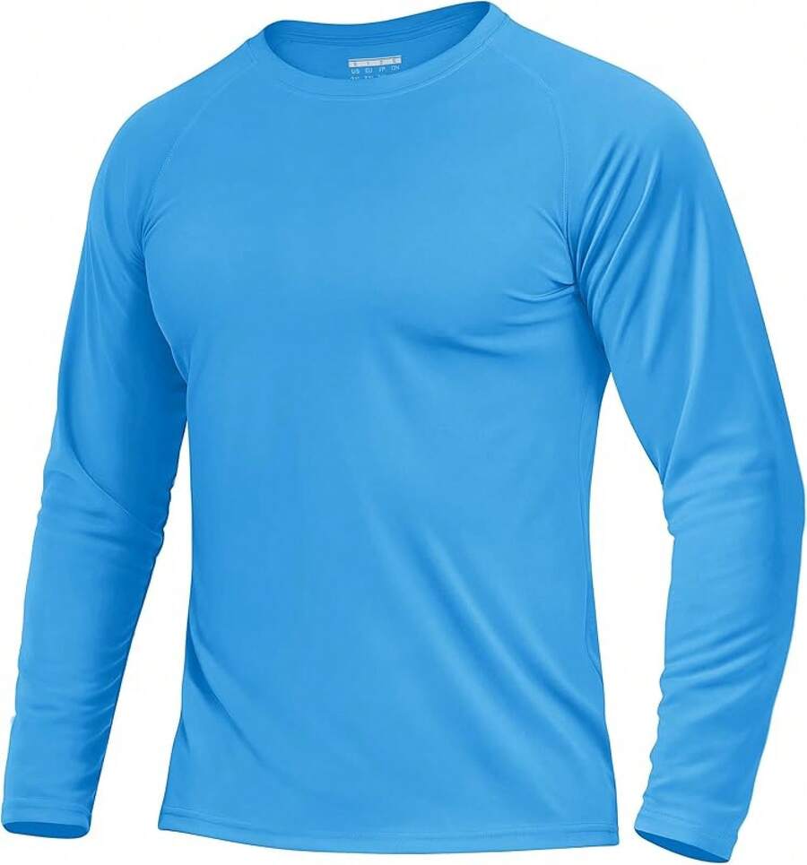 Boladeci Men's UPF 50 Sun Protection UV SPF Shirts Long Sleeve Lightweight Quick Dry Swim T-Shirts Rash Guard - Azure Blue - View 1