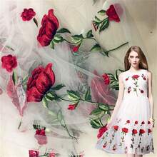 قماش تول مطرز بالزهور بالياردة، قابل للغسل باليد فقط، نمط الوردة، قماش مناسب لصنع فساتين الزفاف والملابس والتنانير والديكور - متعدد الألوان - مشاهدة 4