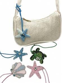 Accesorio de bolso de verano hecho a mano con bordado de cuentas con motivos de vida marina, concha, tortuga marina, estrella de mar con strass de lujo, accesorios para el coche para mujeres, cuentas, cuentas incrustadas, cuentas hechas a mano para uñas - Multicolor - Ver 11