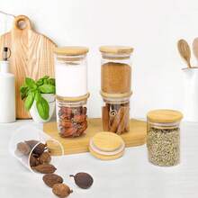 4-6-12pcs/Set Small Capacity Glass Jars With Lids, Glass Containers For Tea, Coffee, Sugar, Food Storage, Spice, Cookies, Kitchen Accessories, Airtight & Moisture-Proof Containers For Organized Kitchen Countertop And Pantry, Transparent Food Storage Containers With Wooden Lids