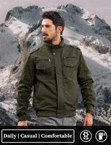 Men's Casual Workwear Jacket Padded Lined Warm Thickened Jacket Hooded Multi-Pocket Outdoor Activity Jacket - Army Green - View 2