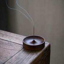1pc Wooden Incense Holder, Round Incense Burner Tray For Home Use - Multicolor - View 2