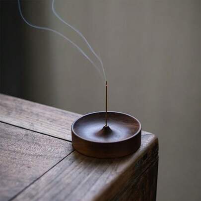 1pc Wooden Incense Holder, Round Incense Burner Tray For Home Use