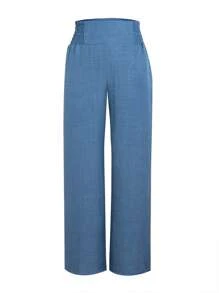 2025 New European & American Style Women's Spring/Summer Fashion Solid Color Elastic Waist Wide Leg Pants, Loose Comfortable Versatile Casual Trousers, Daily Simple