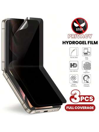 3 件装隐私屏幕保护膜适用于三星 Galaxy Z Flip 7、防窥 Z Flip 6 5 4 3 柔软 TPU 膜，防刮触摸感应无气泡外壳友好防水防震防摔防摔防指纹全覆盖