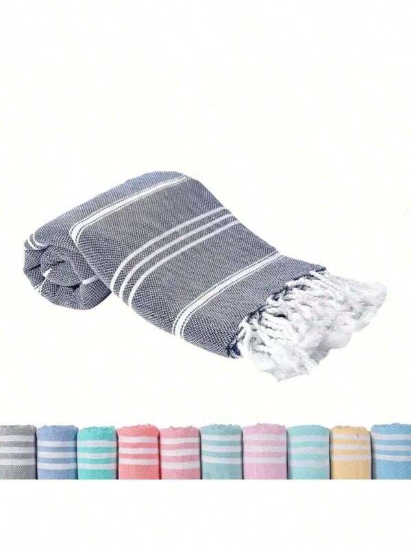 1 Stück klassische Serie nicht-schrumpfende türkische Baumwolle Quasten Strandtuch, 90*180CM, sand-fest, saugfähig, schnell trocknend, leicht, geeignet für Spa, Reisen, gestreiftes Sporttuch