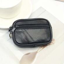 1PCS[Leather Wallet] Black Leather Square Wallet | Coin Purse For Men With Card Holder, Cash Compartment And Zippered Small Pouch