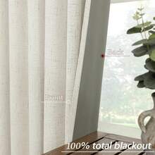 Linen Blackout Curtains Cream Black Out Curtain 84 Inch Long,Thermal Curtains For Winter Insulated,Modern Farmhouse Boho Chic Decor Neutral Cottage Core Darkening Curtains For Bedroom Living Room - 淺藍色 - 查看 5