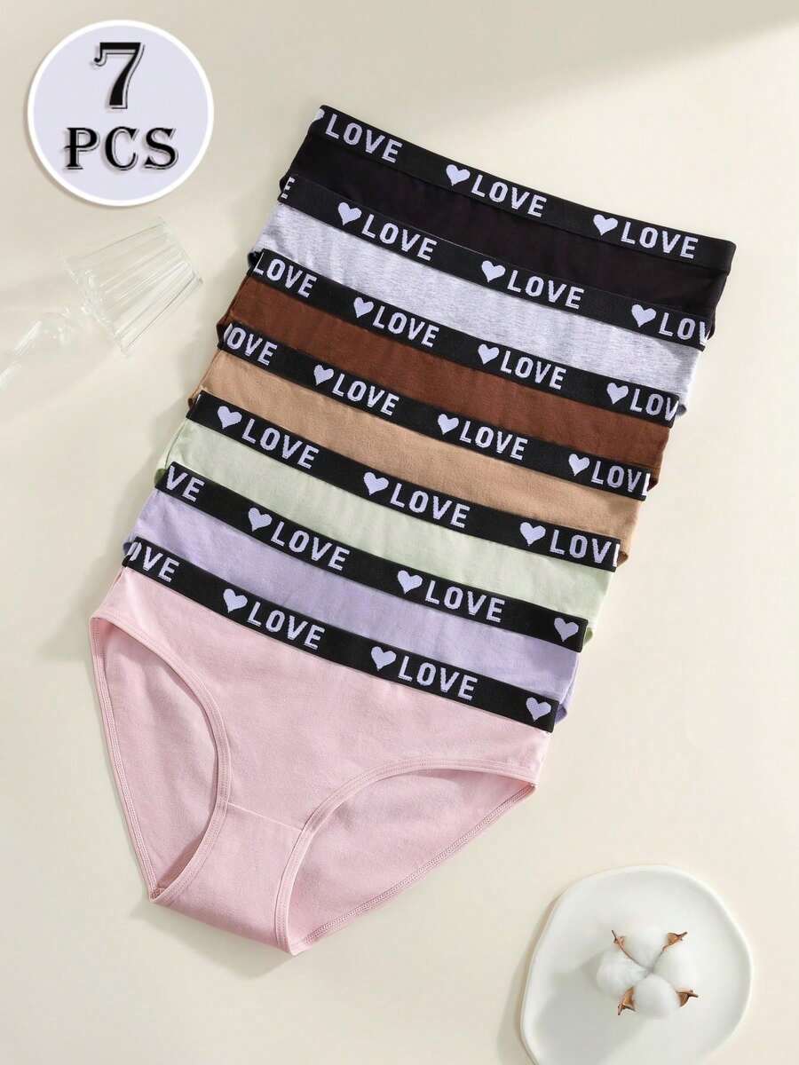 7件女士休闲内裤，9件女士字母弹力柔软比基尼内衣套装 - 彩色 - 查看 1