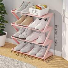 1 Pieza Estantería para Zapatos con Diseño en Z de 4 Niveles, Ensamblaje Fácil sin Herramientas, Instalación Sencilla, Adecuado para Entrada/Pasillo/Dormitorio/Baño, Diseño de Pie Ahorrador de Espacio, Estantería para Almacenamiento de Zapatos, Diseño Apilable, Esencial Multifuncional para el Hogar y Dormitorio, Decoración de Habitación, Estantería para Zapatos, Estante, Almacenamiento de Zapatos, Opciones de Color Negro/Rosa/Blanco, Vuelta al Colegio