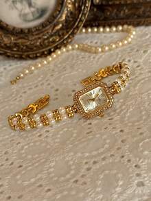 1 New French Fashion Elegant Ladies Pearl Strap 30 Meters Waterproof Personality Niche Quartz Watch, Suitable For Daily Wear - 均碼 - 查看 4