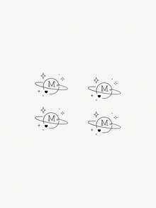 1 件简约时尚独特字母 M、小小星球、心形临时纹身，防水防汗，持续 1-3 天，适合日常使用 - 黑色 - 查看 5