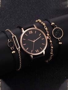 Nuevo conjunto de relojes minimalista, reloj de cuarzo con correa de piel de PU, conjunto de reloj de mujer con pulsera