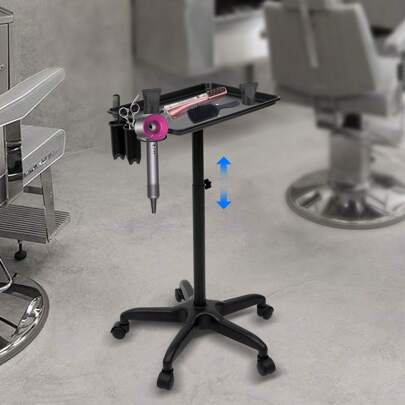 SHIOUCY Aluminiumlegierung Friseurwagen, Salon Tablett mit Rädern, 64-108cm Einstellbare Höhe Rolling Salon Tray mit 360 Grad SchwenkRädern für Friseursalons, Spa